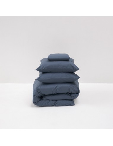 Parure de lit en percale de coton lavé 120 fils • Bleu Orage sur le site 