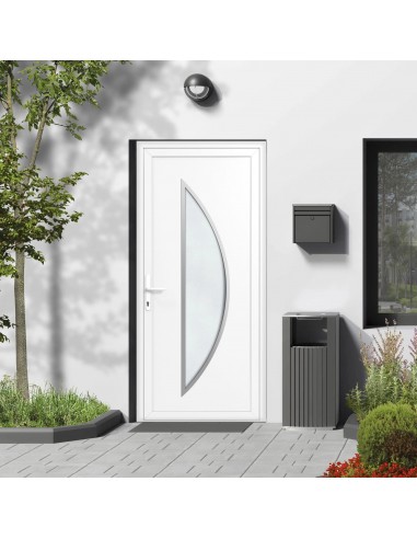 Porte d'entrée PVC vitrée sur-mesure - 1 vitrage Satiné contour inox - Blanc/Gris anthracite/Chêne doré acheter