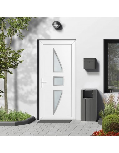 Porte d'entrée PVC vitrée sur-mesure - vitrage Satiné et contour Inox - Blanc/Gris anthracite/Chêne doré Comparez plus de prix