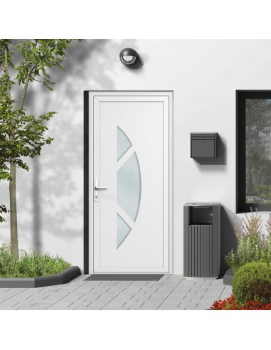 Porte d'entrée PVC vitrée sur-mesure - vitrage Satiné  3 carreaux - Blanc/Gris anthracite/Chêne doré pour bénéficier 