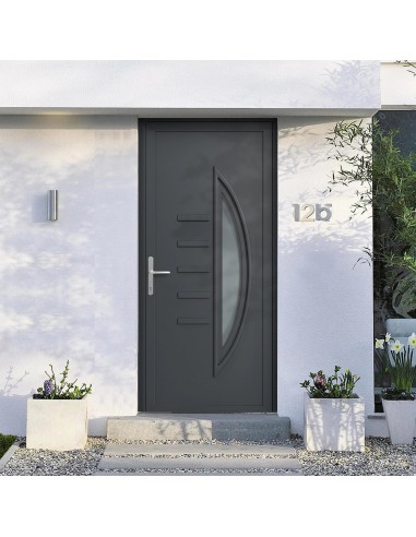 Porte d'entrée vitrée PVC gris anthracite demi lune vitrage mandalin H 218 x L 96 cm Economisez 