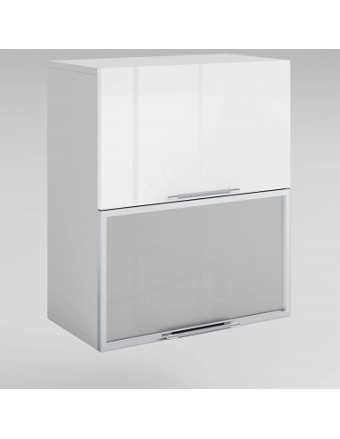 Meuble de cuisine haut vitré blanc laqué 2 portes 1 étagère L 60 x H 72 cm Livraison rapide