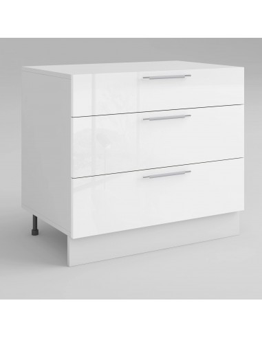 Meuble de cuisine casserolier 3 tiroirs blanc laqué L 80 x H 72 cm ( Partie haut non couvert ) à prix réduit toute l'année