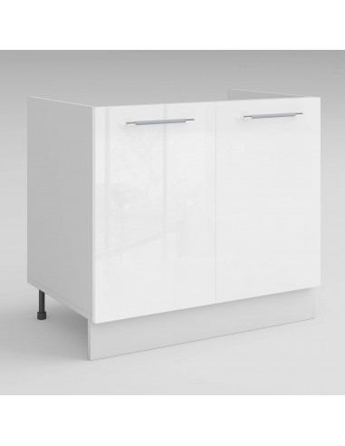 Meuble de cuisine sous évier blanc laqué 2 portes 1 étagère L 80 x H 72 cm ( Partie haut non couvert ) brillant des détails fins