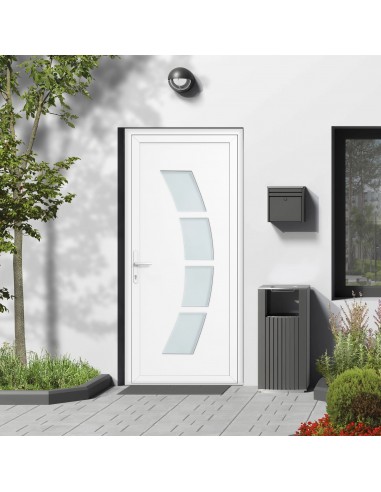 Porte d'entrée PVC vitrée sur-mesure - 4 vitrages Satiné Blanc/Gris anthracite/Chêne doré Profitez des Offres !