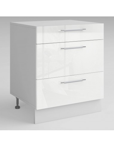 Meuble de cuisine casserolier 3 tiroirs blanc laqué L 60 x H 72 cm ( Partie haut non couvert ) pas cheres