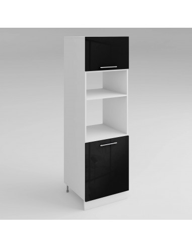 Meuble de cuisine colonne de four - micro-ondes noir laqué 2 portes L 60 x H 200 cm du meilleur 