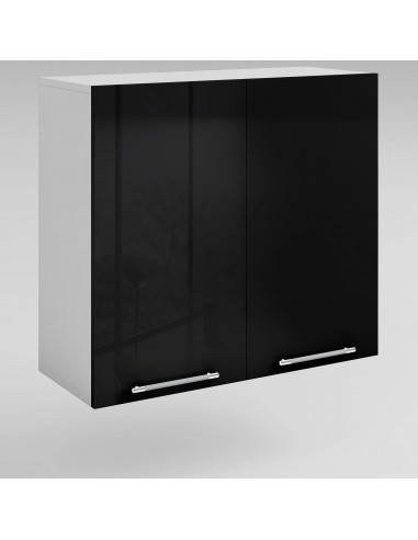 Meuble de cuisine haut noir laqué 2 portes 2 étagères L 80 x H 72 cm Voir les baskets