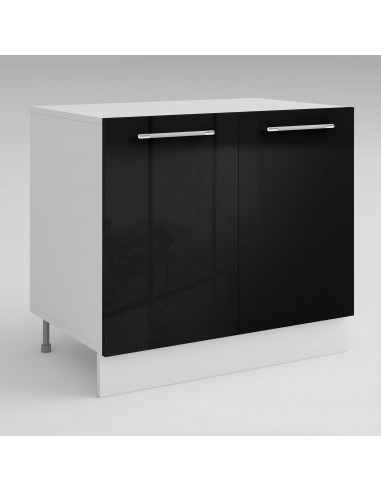 Meuble de cuisine bas noir laqué 2 portes 1 étagère L 80 x H 72 cm ( Partie haut non couvert ) destockage