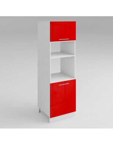 Meuble de cuisine colonne de four - micro-ondes rouge laqué 2 portes L 60 x H 200 cm pas cher 