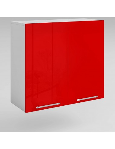 Meuble de cuisine haut rouge laqué 2 portes 2 étagères L 80 x H 72 cm pour bénéficier 