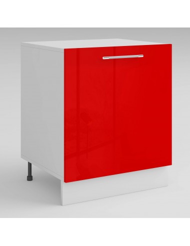 Meuble de cuisine bas rouge laqué 1 porte 1 étagère L 60 x H 72 cm ( Partie haut non couvert ) est présent 