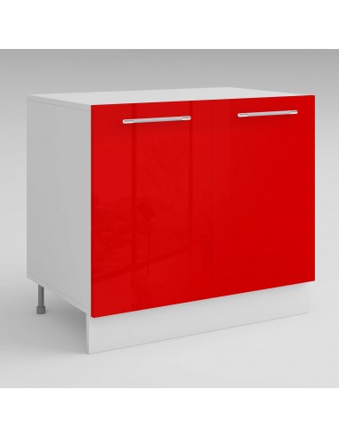 Meuble de cuisine bas rouge laqué 2 portes 1 étagère L 80 x H 72 cm ( Partie haut non couvert ) français