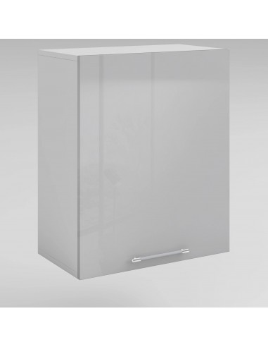 Meuble de cuisine haut gris laqué 1 porte 2 étagères L 60 x H 72 cm plus qu'un jeu 