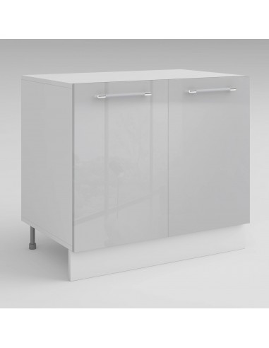 Meuble de cuisine bas gris laqué 2 portes 1 étagère L 80 x H 72 cm ( Partie haut non couvert ) prix pour 