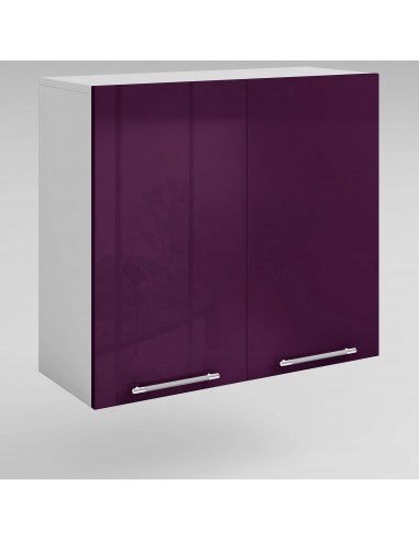 Meuble de cuisine haut aubergine laqué 2 portes 2 étagères L 80 x H 72 cm les ligaments