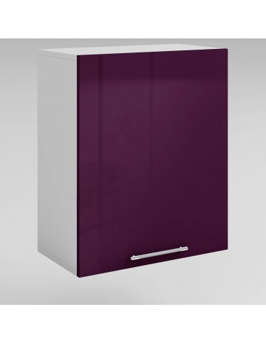 Meuble de cuisine haut aubergine laqué 1 porte 2 étagères L 60 x H 72 cm 50-70% off 