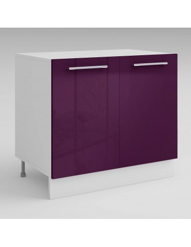 Meuble de cuisine bas aubergine laqué 2 portes 1 étagère L 80 x H 72 cm ( Partie haut non couvert ) rembourrage situé sous