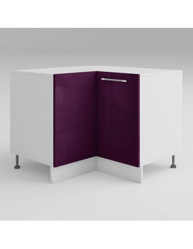 Meuble d'angle de cuisine aubergine laqué 2 portes 1 étagères L 90 x 90 x H 72 cm ( Partie haut non couvert ) offre 