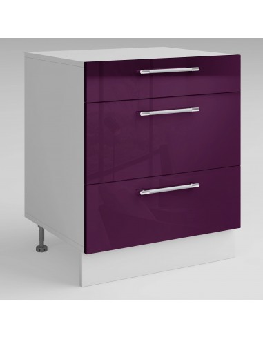 Meuble de cuisine casserolier 3 tiroirs aubergine laqué L 60 x H 72 cm ( Partie haut non couvert ) Dans la société mordern