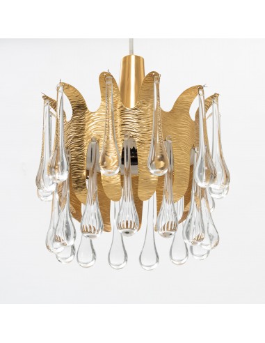 Palwa Palme & Walter ceiling lamp golden brass and Glass, Germany 1970's. Livraison rapide