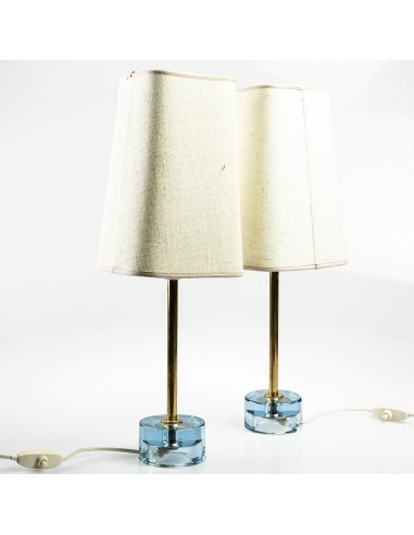 Lamps 'Fontana Arte' style  a pair in blue cast glass and brass Italy 1960 français