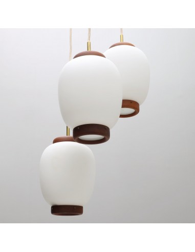 Bent Karlby pendants "china" 3 lights teak and glass Lyfa Denmark 1960 le concept de la Pate a emporter 