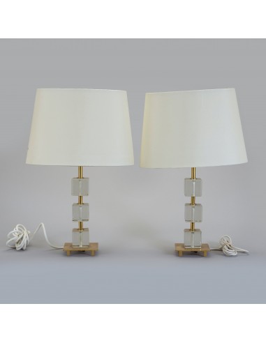 Glass and Brass Pair of Table Lamps by Malmo Metallvarufabrik, Sweden, 1960 suggérées chez