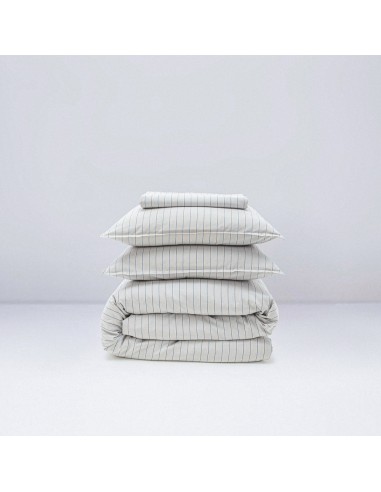 Parure de lit en percale de coton lavé 120 fils • Rayures Bleues offre 