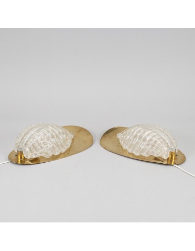 Fritz kurz sconces leaf shaped brass and glass Orrefors 1960s pas cher 