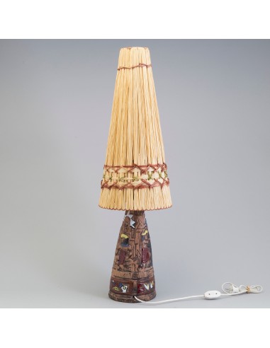 Lamp Tilgmans ceramic, with original raffia shade Sweden 1960 de pas cher