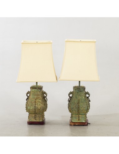 James Mont style Table Lamps in bronze "vert de gris" patina 1960s prix pour 