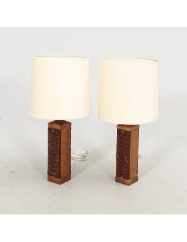 Anonymous Table lamp in amber red Cast Glass and Teak a Pair , Denmark, 1970s vous aussi creer 