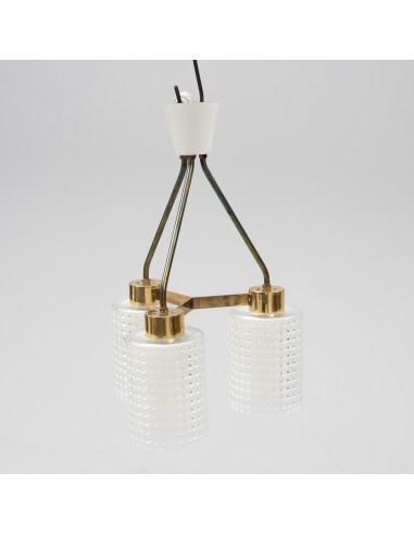 Glass and Brass Pendant 3 Lights by Orrefors Sweden, 1960 est présent 