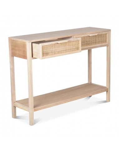 Console 2 tiroirs bois et cannage L100 P30 H75 cm chez Cornerstreet bien 