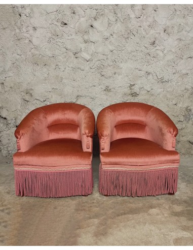 SOLD Roze velours fauteuil met kwastjes (per stuk) rembourrage situé sous