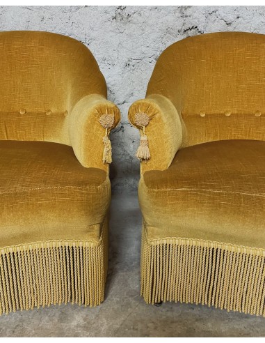 SOLD - Oker gele boudoir fauteuil, set van 2 chez Cornerstreet bien 