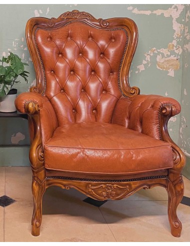 SOLD - Barok leren fauteuils, set van 2 Pour