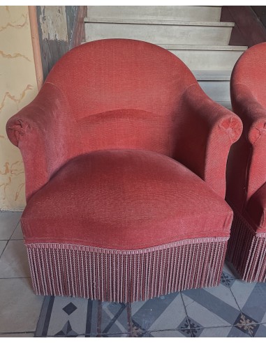 SOLD - Set van 2 oud-roze boudoir fauteuils soldes